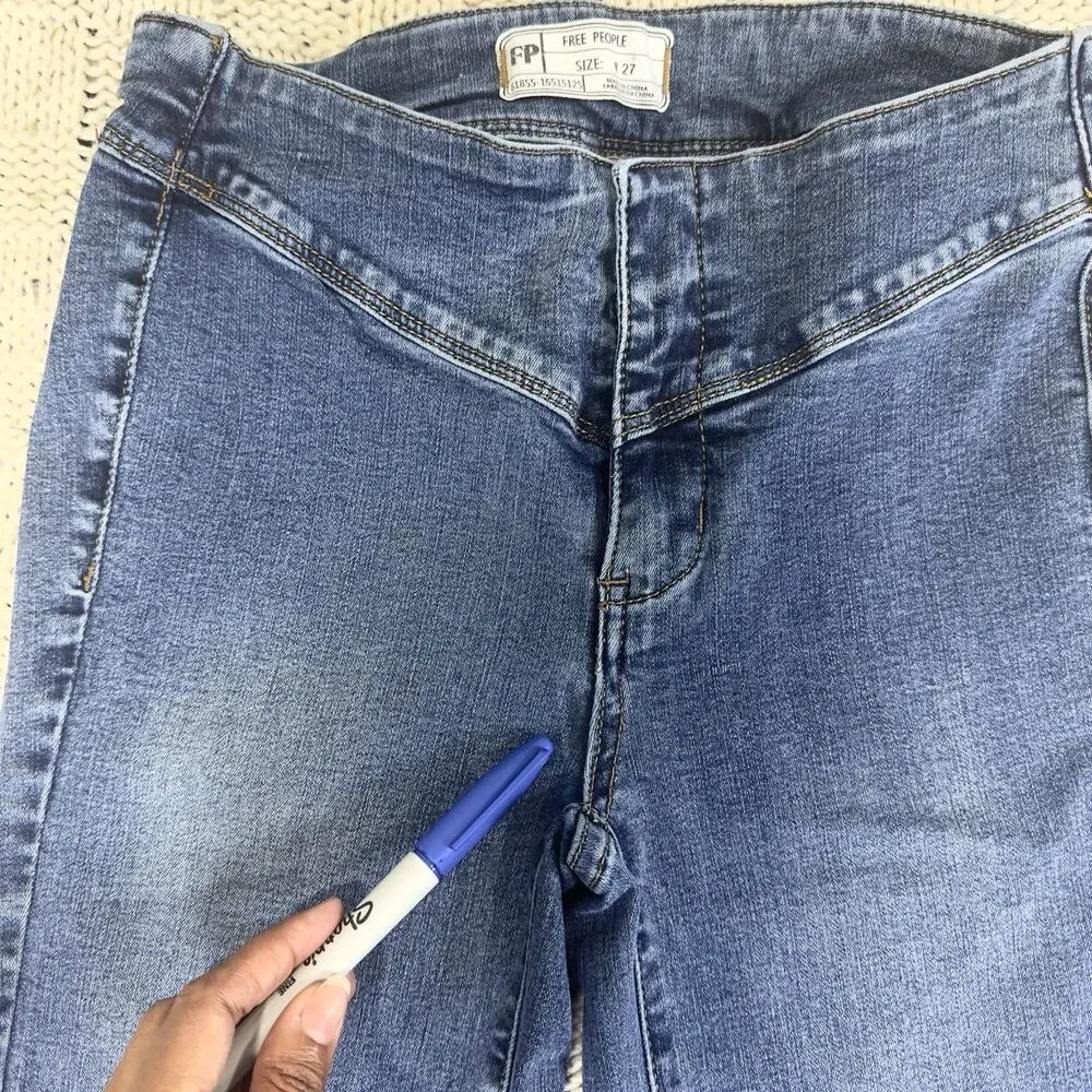Free People Flare Bell Bottom Jeans Women’s 27 Blue Stretch Mid Rise Boho